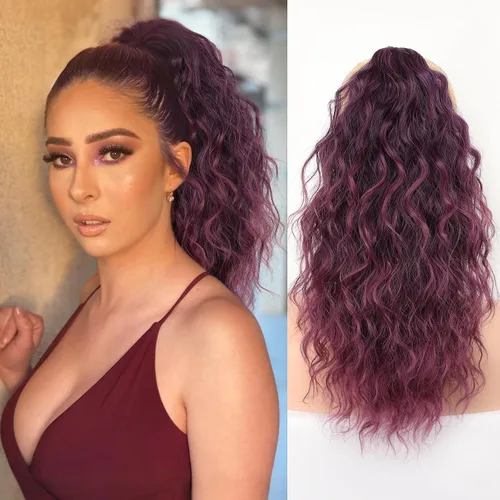 Miniatura 37 de ORSUNCER Extensión de cola de caballo de 18" con pinza rizada, cola de caballo esponjosa, extensiones de pelo sintético de aspecto natural para mujer