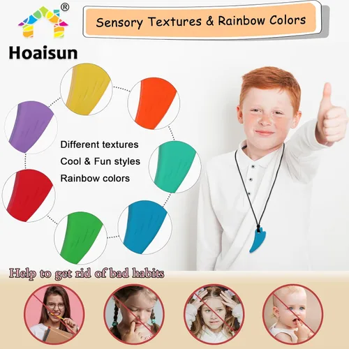 Miniatura 3 de Paquete de 7 collares masticables sensoriales para niños, collar masticable, juguetes sensoriales para niños con autismo, TDAH, SPD, juguetes