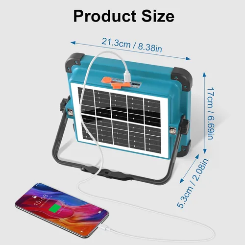 Miniatura 5 de Solar Rechargeable Work Light, 480LED 12000mAh with Stepless Brightness Job Site Battery Rechargeable LED Floor Light, Waterproof Portable Solar