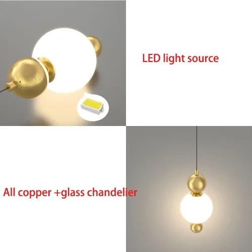 Miniatura 5 de Lámpara colgante moderna de cristal con forma de globo, retro de cobre completo regulable LED para colgar en el techo, lámpara LED de altura