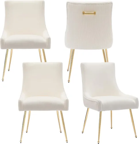 Miniatura 34 de adochr Juego de 2 sillas de comedor modernas con patas de metal dorado, silla de cocina tapizada de terciopelo, respaldo plisado, silla decorativa
