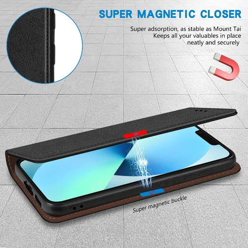 Miniatura 3 de ZZXX Funda tipo cartera para iPhone 13 con bloqueo RFID, soporte de ranura para tarjetas, funda protectora de cuero magnético fuerte plegable