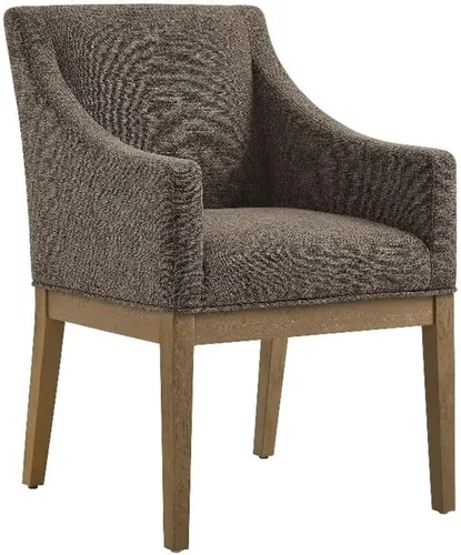 Miniatura 10 de Modway Alton Silla de comedor tapizada con brazos en lino natural – Silla de cocina acolchada moderna de mediados de siglo con patas de madera