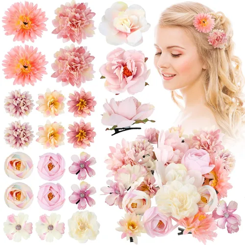 Miniatura 16 de BBTO 21 piezas pinzas para el pelo con diseño de flores, pasadores para el cabello con rosas, diademas para mujer, accesorios de flores, estilo Azul