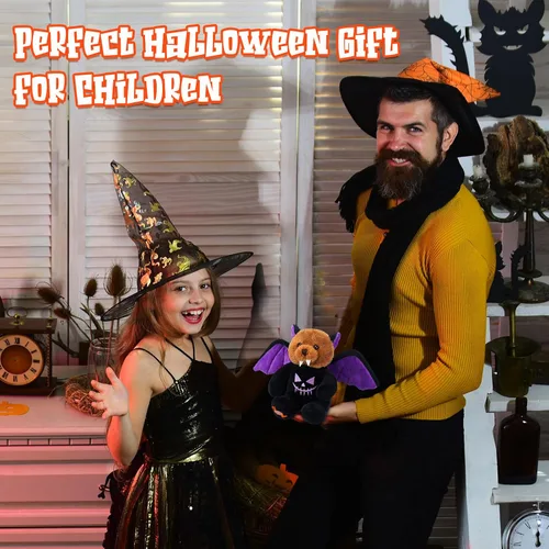 Miniatura 4 de HyDren 2 piezas de oso de peluche de Halloween de oso de felpa suave con disfraz temático de Halloween, bonito juego de felpa para decoración