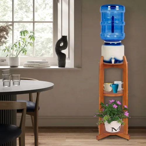 Miniatura 6 de Soporte dispensador de agua de madera maciza natural (32.8 pulgadas de alto-11.2 pulgadas de ancho) Soporte de suelo de cerámica para dispensador