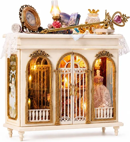Miniatura 9 de Roroom Kit de casa en miniatura, kit de rincón de libro de cuento de hadas con luz LED, rompecabezas de madera 3D, kit de casa de muñecas