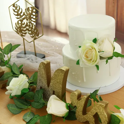 Miniatura 4 de Felice Arts Paquete de 2 guirnaldas de flores de champán cada una de 6.5 pies, guirnalda de boda de color beige, guirnalda de rosas falsas