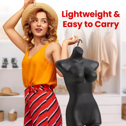 Miniatura 7 de Topmaster Soporte para traje de baño femenino, torso de maniquí femenino duradero, ligero y portátil, soporte para camisa de medio cuerpo con gancho