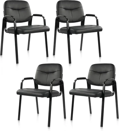 Miniatura 8 de Elevon Juego de 2 sillas de sala de espera sin ruedas, de cuero, estacionaria, oficina, recepción, silla de invitados con brazos acolchados
