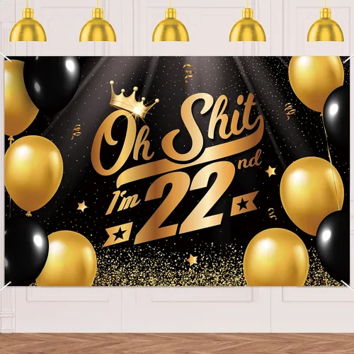 Miniatura 8 de Oh S*hit I'm 10th Banner telón de fondo negro dorado globos corona confeti Hallo Quince Cheers to 10 años decoración temática decoración para hombre