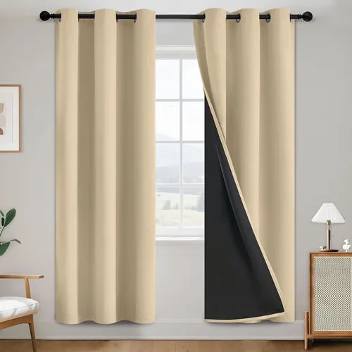 Miniatura 130 de SimpleHome - Cortinas opacas 100% para recámara, cortinas de ventana con ojales beige, con aislamiento térmico, cortinas de oscurecimiento