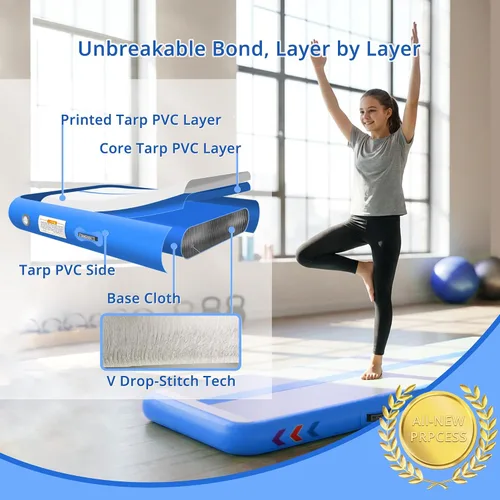 Miniatura 2 de Colchoneta inflable de gimnasia de 4/6/8 pulgadas, 6.56/10/13/16 pies, para uso doméstico, entrenamiento, animadoras, yoga acuático con bomba