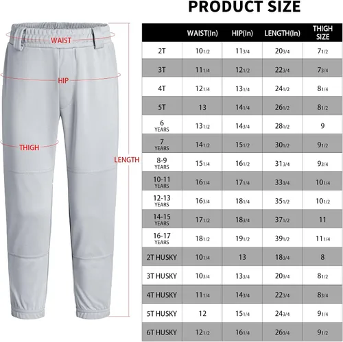Miniatura 5 de QBK 2T3T4T5T - Pantalones de béisbol para niños pequeños, pantalones de sóftbol para niña, pantalones de béisbol para niños, pantalones de béisbol