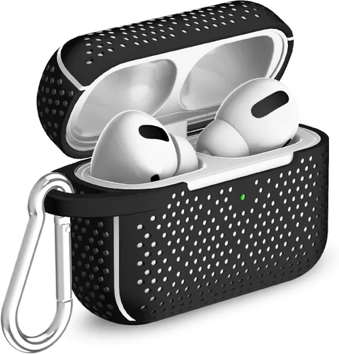 TalkWorks Funda para AirPods Pro con llavero – Funda protectora de silicona dura para AirPods, llavero con clip, mosquetón de carga inalámbrica Negro