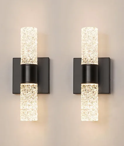 Miniatura 10 de Juego de 2 apliques de pared LED de cristal, lámparas de baño de oro cepillado, modernas luces de baño con LED con cable para dormitorio, sala
