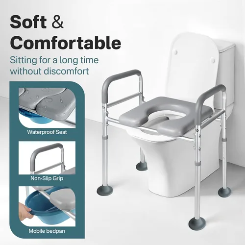 Miniatura 4 de Eosprim Elevadores de asiento de inodoro para personas mayores alargados, asiento de inodoro elevado con asas, marcos de seguridad de inodoro