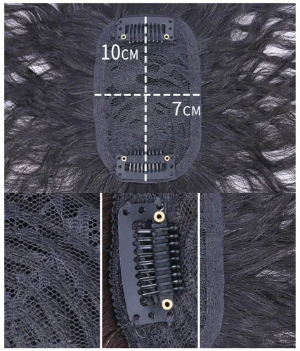 Miniatura 5 de Peluca de cabello humano para mujer, con clip corto y recto, para cabello fino, 2.8 x 3.9 in, 7.9 in, color negro natural
