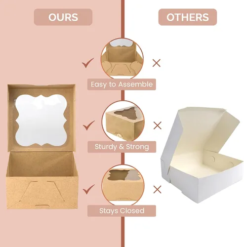 Miniatura 5 de Paquete de 20 cajas de galletas para regalo, cajas de panadería de 6 x 6 x 3 pulgadas con ventana, recipientes pequeños extragruesos para galletas