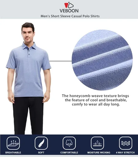 Miniatura 5 de VEBOON Men's Polo Shirts Long and Short Sleeve Cotton Blend Heather Moisture Wicking Casual Collared Shirts