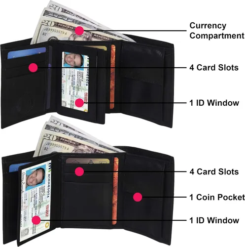 Miniatura 3 de Billetera de tres pliegues con solapa y bolsillo para monedas para niños, Negro, 3.3 4" x 3", Billetera plegable