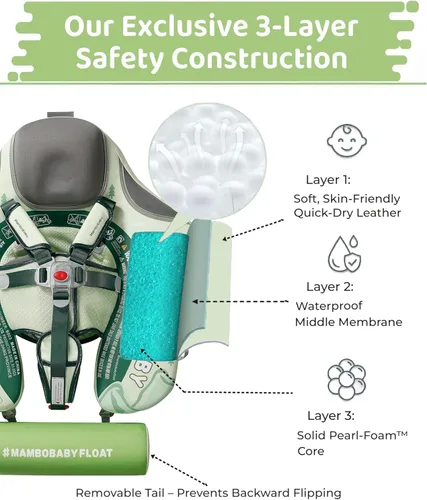Miniatura 4 de Mambobaby Baby Float with Canopy for Pool，Infant Toddler Swim Float for Outdoor, UPF 50+ Sun Protection Solid Pearl-Foam Soft Skin-Friendly Fabric