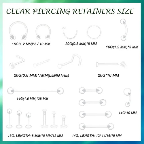 Miniatura 4 de 60 piezas de retenedores transparentes para cirugía, joyería de plástico Bioflex para pezón, lengua, nariz, tabique, cejas, cartílago, cartílago