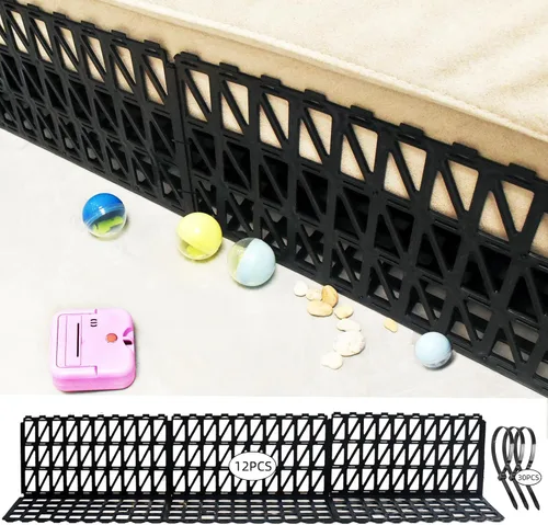 Miniatura 7 de 12 piezas de bloqueador para debajo del sofá para cama ajustable de plástico con 30 lazos, barreras negras para sofá para perros, mascotas y gatos