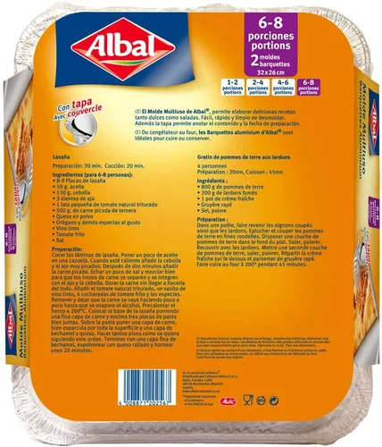 Miniatura 2 de Albal Aluminio 32x26x5 Centímetros con Tapa Desechable Asar, Congelar y Conservar 6-8 porciones 2 Moldes, Aluminio, Plata, 12.6x10.2 in