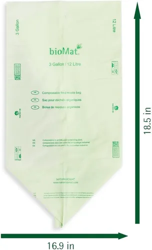 Miniatura 3 de bioMat Bolsas de basura compostables de 3 galones, 125 unidades, pequeñas bolsas de basura de cocina con parte superior plana, certificado BPI, CMA