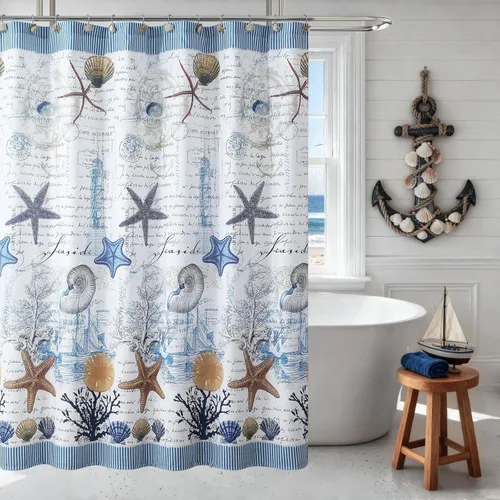 Cortina para baño de poliéster decorativa con motivos submarinos, cortina para regadera resistente al moho, cortinas para baño con motivos marinos