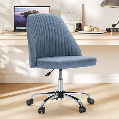 Sweetcrispy Silla de tocador sin brazos, bonita y cómoda silla de escritorio para oficina en casa con ruedas, moderno asiento tapizado para