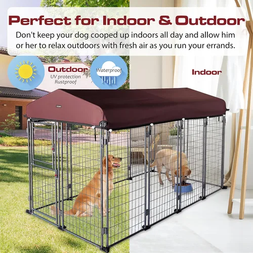 Miniatura 2 de Perrera para perros de 8 x 4 x 5 pies al aire libre con cubierta de techo para perros grandes, valla de perro resistente, alambre soldado Catio