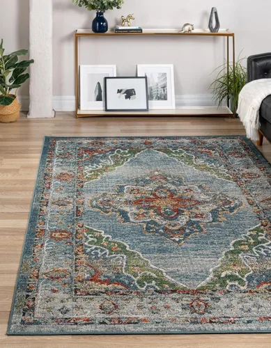 Unique Loom Isabella Collection - Alfombra de área - Rossellini (2 x 3 pies, rectangular, azul/beige)