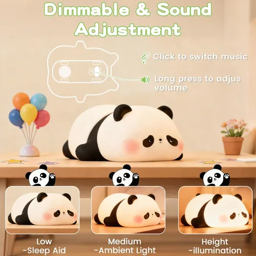 Miniatura 4 de FAMIDUO Luz nocturna de panda con ruido blanco, máquina de sonido para bebé pequeño, entrenador de sueño blando de silicona, luz nocturna recargable