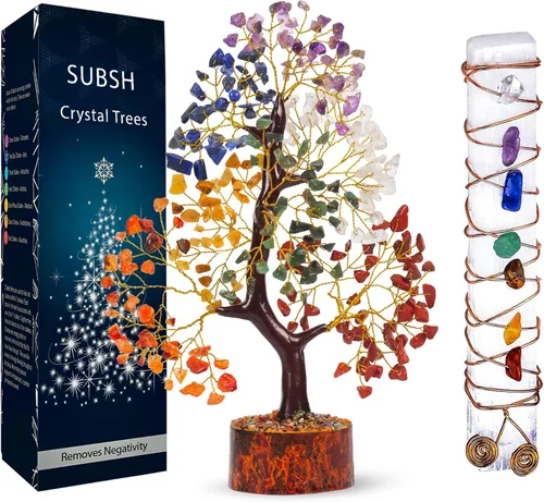 Miniatura 30 de Árbol de la vida de cristal amatista de 10-12 pulgadas con 2 colgantes de chakra – Bonsái de cristal sanador, árbol del dinero para energía