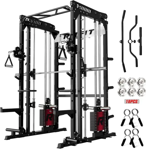 Miniatura 17 de RitFit Máquina M1 Pro Smith con sistema de cruce de cables, jaula multifunción para sentadillas para gimnasio en casa, rack de energía y paquetes
