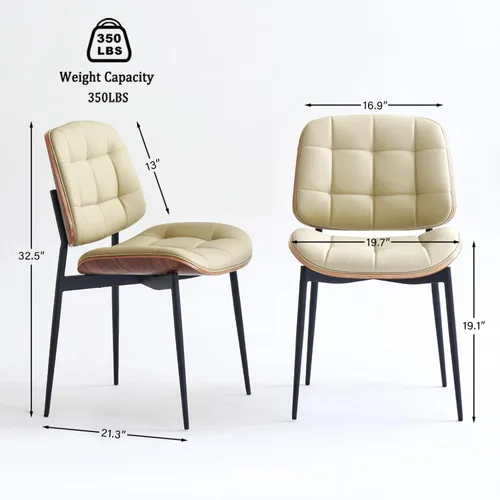Miniatura 2 de GrandNoor Sillas de Comedor Modernas de Mediados de Siglo con Respaldo de Veta de Nogal, Sillas de Comedor de Cuero Sintético Beige Juego de 2