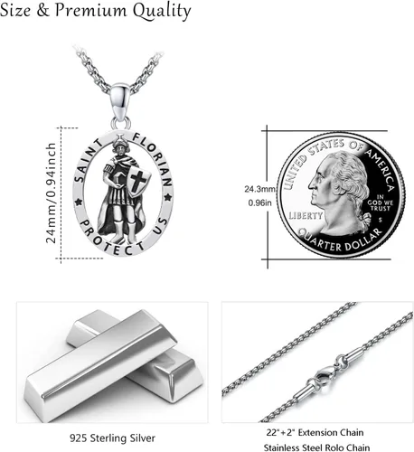 Miniatura 30 de Collar de plata de ley 925 con medalla de San Patrón, colgante de protección católica, amuleto, joyería religiosa para hombres y mujeres