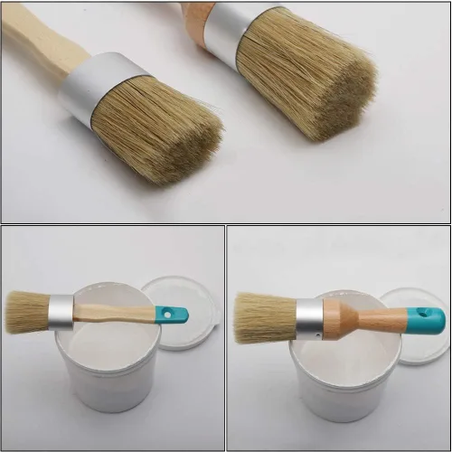 Miniatura 4 de MAXMAN Pincel de tiza para muebles, 2 piezas, cepillo de ceras, cerdas naturales, compatible con todo tipo de pinturas de tiza, plantillas y cera