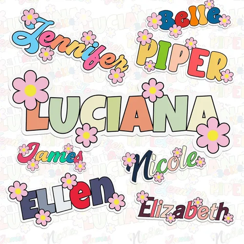 Miniatura 12 de Adhesivo personalizado con nombre colorido para niña, niño, tema de margarita, floral, troquelado, calcomanías de vinilo impermeables para botella