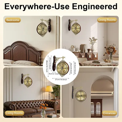 Miniatura 7 de Relojes de pared grandes, reloj de metal marrón con ciervo, decoración de pared, reloj de pared de aleación de doble cara para interiores
