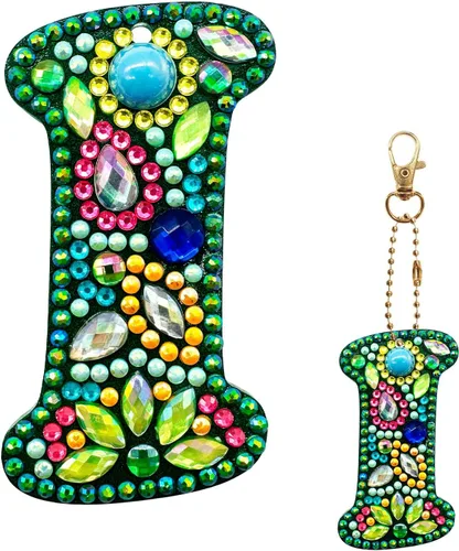 Miniatura 14 de YOYA Llaveros de pintura de diamantes de doble cara letras 5D con pintura de diamantes, kit de llavero de pintura de diamantes de taladro completo