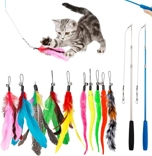 Miniatura 7 de JIARON 6 juguetes interactivos de plumas para gatos, juguete retráctil para colgar en interiores, juguetes de juego propio hacen ejercicio divertido