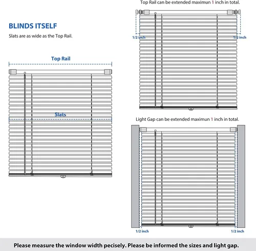 Miniatura 6 de LazBlinds Mini Persianas de Aluminio de 1", Sin Herramientas-Sin Taladro, Persianas Sin Cordón para Ventanas Interiores, Persianas Horizontales