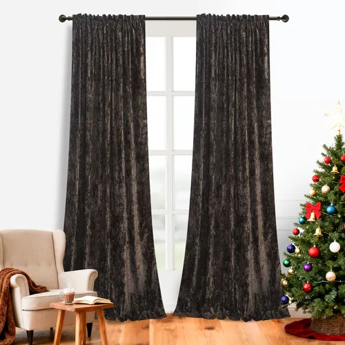 Miniatura 15 de Cortinas de Terciopelo Chartreuse Aplastado de Lujo Juego de 2 Paneles - 84 pulgadas de Largo para Oscurecer la Habitación Cortinas de Terciopelo