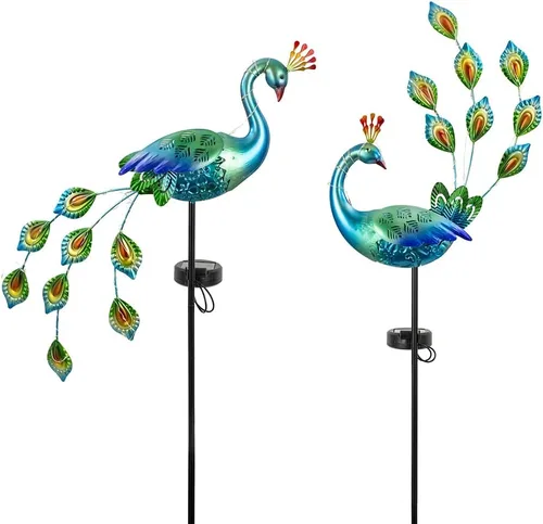 Miniatura 13 de DREAMSOUL Estacas de luz solar de jardín de pavo real de metal al aire libre decorativas - Luz de camino LED solar impermeable de pavo real
