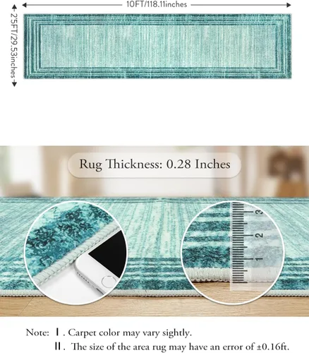 Miniatura 62 de Alfombra de pasillo moderna abstracta Lahome, alfombra lavable turquesa de 2 x 6 pulgadas para entrada, alfombra antideslizante de bajo pelo