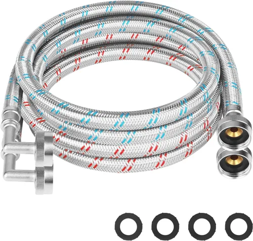 Mangueras para Lavadora, Mangueras de Lavadora con Codo de 90 Grados de 8 pies, Paquete de 2 de 3/4" Acero Inoxidable Trenzado a Prueba de