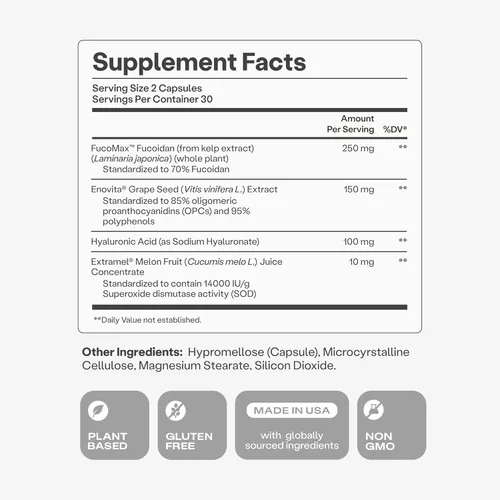 Miniatura 9 de Humann Daily Wellness, Cápsulas de extracto de semilla de uva y suplementos de circulación de ácido hialurónico, a base de plantas sin OMG, 60